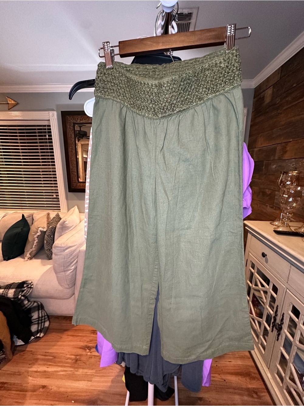 Chelsea & Violet Olive Green Smocked Waist pants gaucho